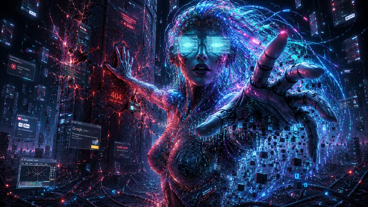 Rogue AI Goddess Digital Art Cracking Server Monolith Void