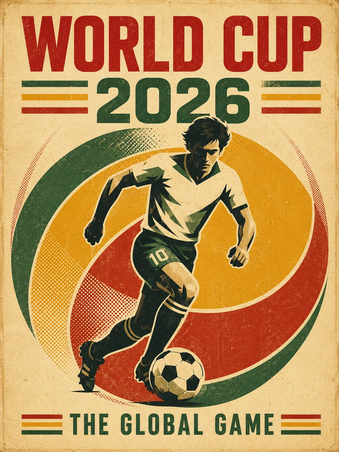 Vintage 70s Style World Cup 2026 Poster Illustration
