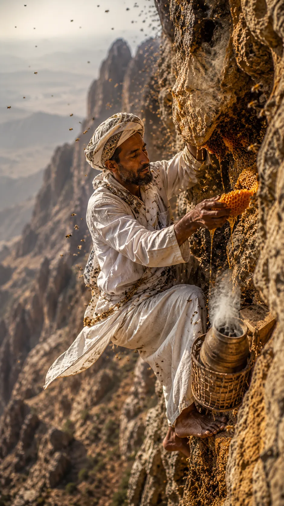 Yemeni Honey Harvester Mountain Cliff Wild Bees